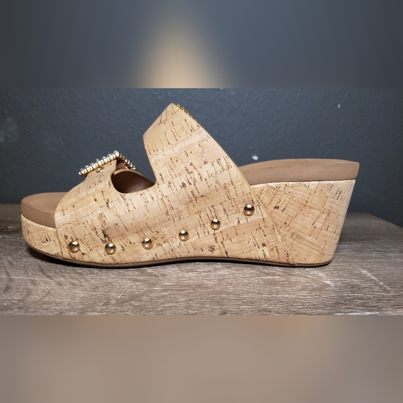 Corkys Footwear Women's Size 6 Main Squeeze Rhinestone Buckle Cork Glam Wedges - Picture 4 of 8